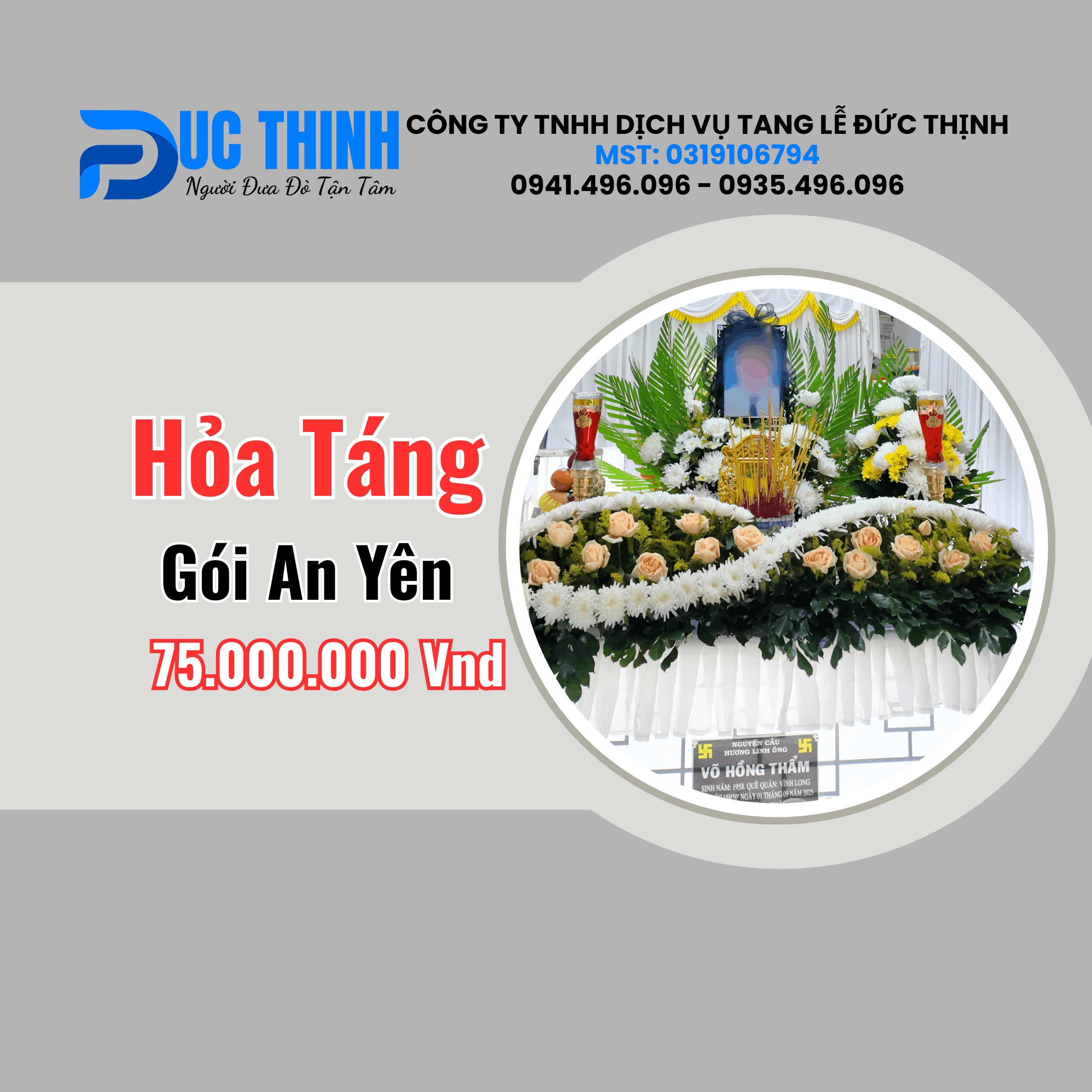 Gói Hỏa Táng Trọn Gói An Yên - Giá 75.000.000đ – Phục Vụ Toàn TP.HCM – Đức Thịnh